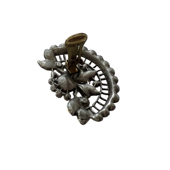 Antique & Clear Crystal Fan Shaped Clip on Earrings - Picture 4 of 5